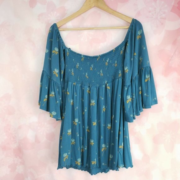 Free People Lana Floral SMALL Smocked Off Shoulder Mermaid Floral Strapless Top - Picture 6 of 9